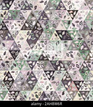 Delicate dainty leaves in triangles geo pattern Stock Vector