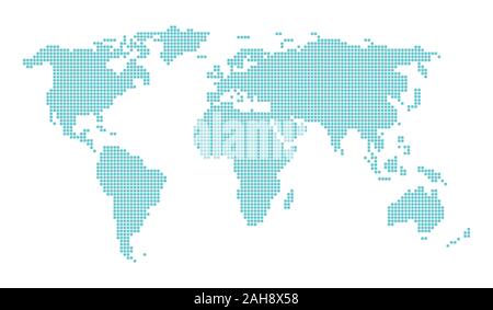 Dotted Pixeled Blue World Map Vector Design Stock Vector