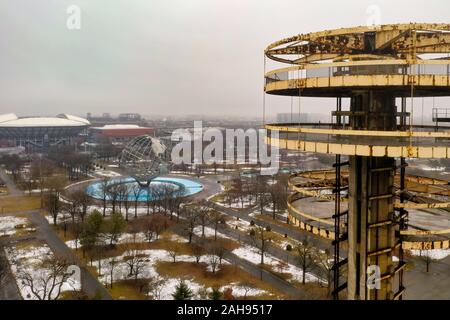 Queens, New York - March 10 2019: The New York State Pavilion, a remnant of the 1964 World's Fair located at Flushing Meadows-Corona Park Stock Photo