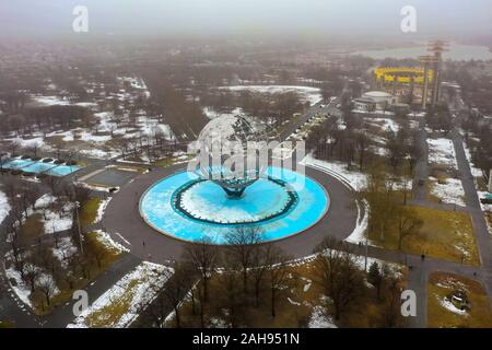 Queens, New York - March 10 2019: The iconic Unisphere in Flushing Meadows Corona Pk. in Queens. The 12 story structure was commissioned for the 1964 Stock Photo