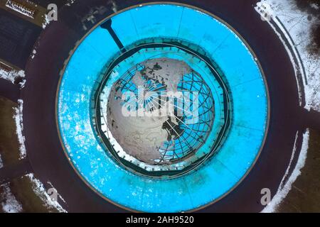 Queens, New York - March 10 2019: The iconic Unisphere in Flushing Meadows Corona Pk. in Queens. The 12 story structure was commissioned for the 1964 Stock Photo