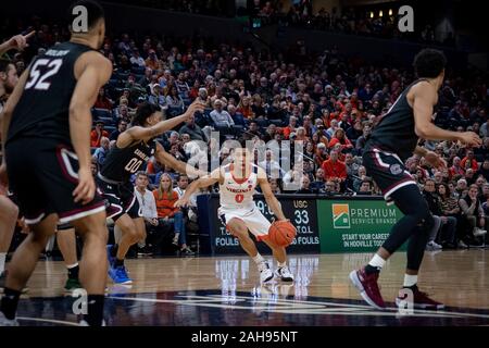 Charlottesville, VA, USA. 22nd Dec, 2019. Virginia Guard Kihei Clark (0) during the NCAA Basketball game between the University of South Carolina Gamecocks and University of Virginia Cavaliers at John Paul Jones Arena in Charlottesville, VA. Brian McWaltersCSM/Alamy Live News Stock Photo