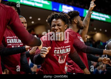 Charlottesville, VA, USA. 22nd Dec, 2019. South Carolina during the NCAA Basketball game between the University of South Carolina Gamecocks and University of Virginia Cavaliers at John Paul Jones Arena in Charlottesville, VA. Brian McWaltersCSM/Alamy Live News Stock Photo