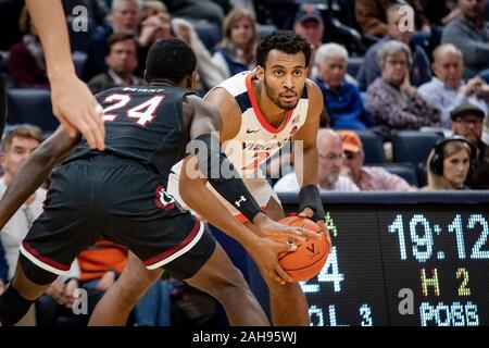 Charlottesville, VA, USA. 22nd Dec, 2019. Virginia Guard Braxton Key (2) during the NCAA Basketball game between the University of South Carolina Gamecocks and University of Virginia Cavaliers at John Paul Jones Arena in Charlottesville, VA. Brian McWaltersCSM/Alamy Live News Stock Photo