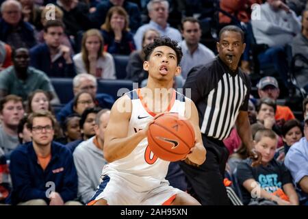 Charlottesville, VA, USA. 22nd Dec, 2019. Virginia Guard Kihei Clark (0) during the NCAA Basketball game between the University of South Carolina Gamecocks and University of Virginia Cavaliers at John Paul Jones Arena in Charlottesville, VA. Brian McWaltersCSM/Alamy Live News Stock Photo