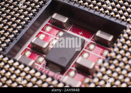 Socket for installing the processor in the board. CPU socket on the board Stock Photo