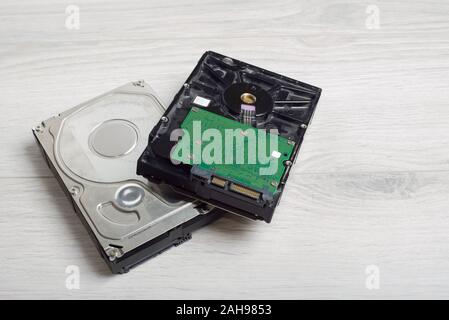 Repair and maintenance of hard drives. Carrying out work in the service by recovery information. Stock Photo
