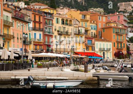 The idyllic French Riviera town of Villefranche-sur-Mer is a popular seaside resort in southern France Stock Photo