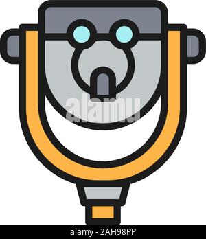 Urban public telescope, binoculars, periscope flat color line icon. Stock Vector