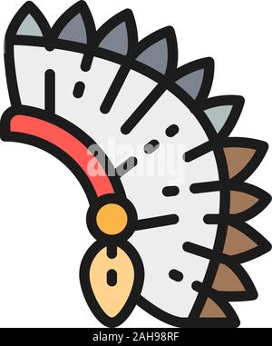 Indian chief headdress, native american hat flat color line icon. Stock Vector
