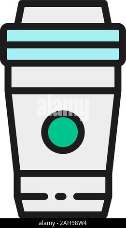 Vector take-away drink, coffee, tea flat color line icon. Stock Vector