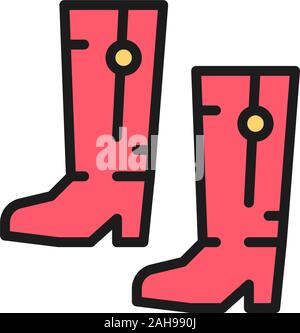 Ukrainian national footwear, traditional ethnic boots flat color line icon. Stock Vector