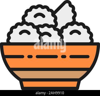 Vector vareniki, dumplings, ukrainian cuisine flat color line icon. Stock Vector