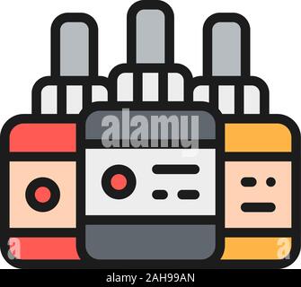 Vector tattoo ink bottles, accessory flat color line icon. Stock Vector