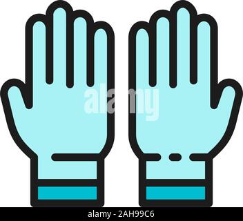 Protective rubber gloves, tattoo studio accessory flat color line icon. Stock Vector