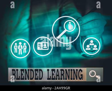 Writing note showing Blended Learning. Business concept for combines traditional classroom lessons with online teaching Stock Photo