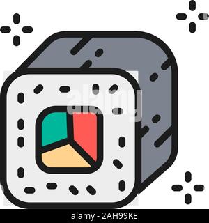 Philadelphia roll, maki, japanese cuisine flat color line icon. Stock Vector