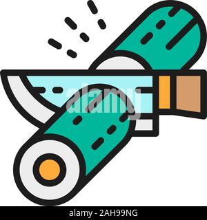 Vector cutting rolls, japanese cuisine flat color line icon. Stock Vector