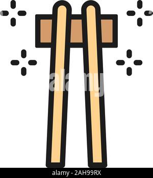 Vector bamboo sushi sticks, chopsticks flat color line icon. Stock Vector