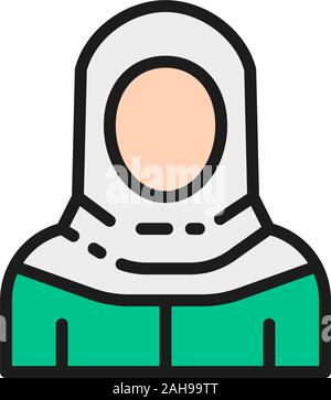 Arabian woman in traditional national dress, bedouin flat color line icon. Stock Vector