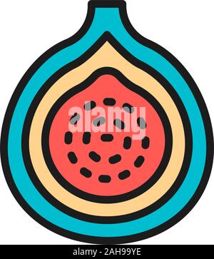Vector fig, guava, exotic fruit flat color line icon. Stock Vector