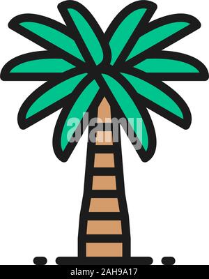Coconut palm tree flat color line icon. Isolated on white background Stock Vector