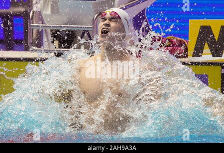 Beijing, China. 21st July, 2019. File photo taken on July 21, 2019 shows Sun Yang of China celebrating after the men's 400m freestyle final at the Gwangju 2019 FINA World Championships in Gwangju, South Korea. Sun won gold medals in the men's 200m and 400m freestyle at the FINA World Championships in Gwangju, South Korea. The 28-year-old's 400m freestyle victory was his fourth straight worlds title over that distance, and his 11 World Championship gold medals are only four short of American legend Michael Phelps' record. Credit: Bai Xuefei/Xinhua/Alamy Live News Stock Photo