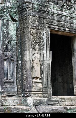 Old temple entrance, Angkor, Seam Reap, Cambodia, Asia           Sculptures and bas-reliefs Stock Photo