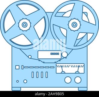 Reel Tape Recorder Icon. Thin Line With Blue Fill Design. Vector Illustration. Stock Vector