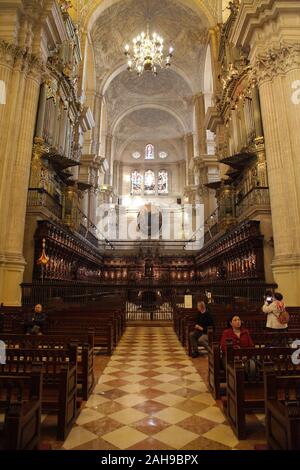 The Choir at the Interior of the Cathedral of Our Lady of Incarnation / 'the Cathedral' in the city centre Malaga Costa del Sol Andalucia Spain Stock Photo