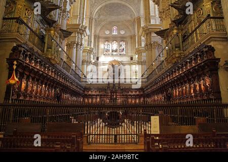 The Choir at the Interior of the Cathedral of Our Lady of Incarnation / 'the Cathedral' in the city centre Malaga Costa del Sol Andalucia Spain Stock Photo