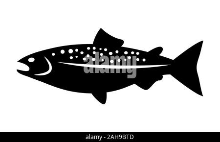Salmon Fish icon vector, flat symbol fish silhouette black on white background, simple design. Stock Vector
