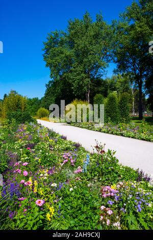 Flowerbeds along the way, Botanica Park, health resort, Bad Schallerbach, Hausruck Quarter, Upper Austria, Austria Stock Photo