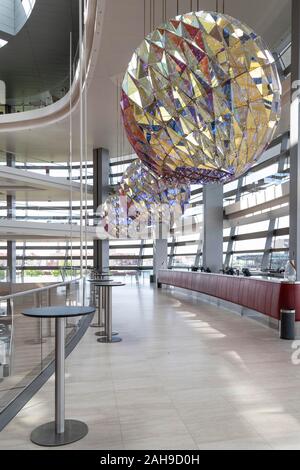 Interior view, Foyer with glass chandeliers, Royal Opera House Copenhagen, Holmen Island, Copenhagen, Denmark Stock Photo