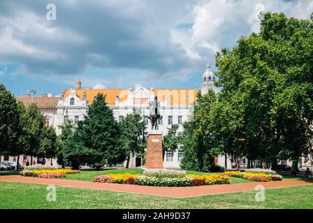 Szeged, Hungary - July 19, 2019 : King Bela IV. equestrian statue at Szechenyi ter park Stock Photo