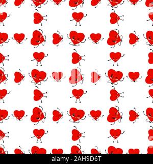 Valentine's day pattern. Red hearts on a white background vector illustration. Heart cute character. Cartoon style. Love and friendship. Textile and Stock Vector