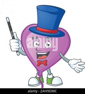 Cartoon character of purple love balloon performance as a Magician Stock Vector