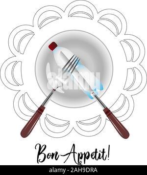 Microplastic. Decomposition of plastic in nature. We eat waste. Environmental protection concept. The problem of ecology. Vector illustration isolated Stock Vector