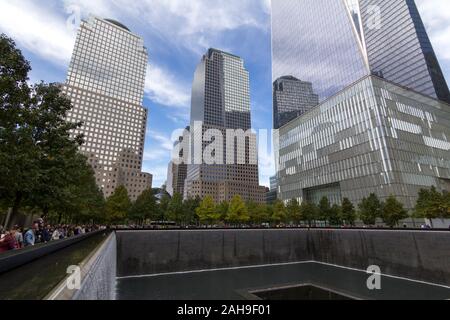 World Trade Center Ground Zero Memorial, dedicated on the terrorist attacks on September 11, 2001 in the city of New Stock Photo