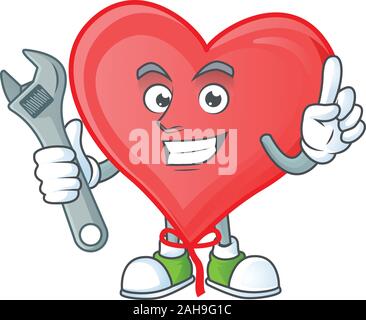 Smart and Professional Mechanic red love balloon cartoon character Stock Vector