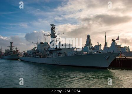 The Royal Navy Frigate HMS Lancaster (F229) moored in Portsmouth, UK Stock Photo