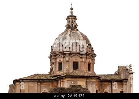 Ancient church of the Saints Luca and Martina (1664) isolated on white background, Roman Forum, Rome downtown, unesco world heritage site, Italy Stock Photo