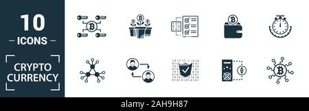 Crypto Currency icon set. Include creative elements decentralized, encrypted, ethereum wallet, node, halving icons. Can be used for report Stock Photo