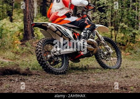 motocross rider in trail enduro race Stock Photo