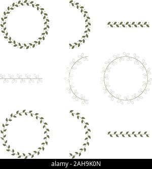 vector set of floral doodles, lines and circle of leaves, use for invitations, template, background, icons, logo Stock Vector