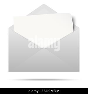 vector illustration with gray colored envelope with white empty paper isolated on white background Stock Vector
