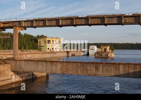 HARA, ESTONIA - MAY, 10, 2018: Abandoned Soviet submarine repair base at Hara, North Coast of Estonia, the Baltic Sea Stock Photo