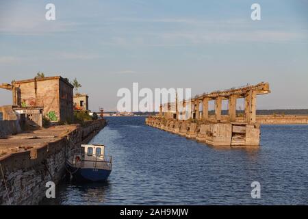 HARA, ESTONIA - MAY, 10, 2018: Abandoned Soviet submarine repair base at Hara, North Coast of Estonia, the Baltic Sea Stock Photo