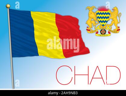 Chad official national flag and coat of arms, vector illustration, african country Stock Vector