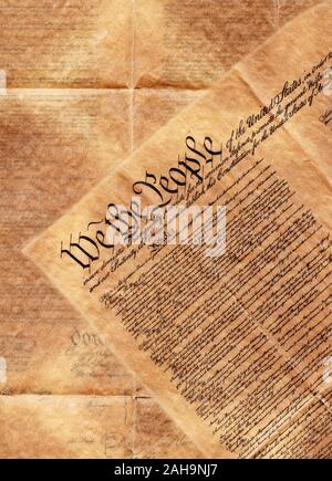 Part of the preamble of the constitution of the United States of America. Stock Photo